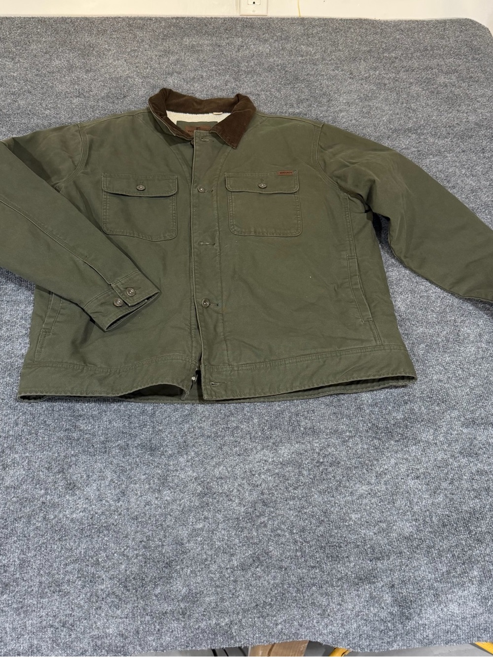 Woolrich Men’s Size XL Sherpa Lined Canvas Chore Jacket Olive Corduroy Collar